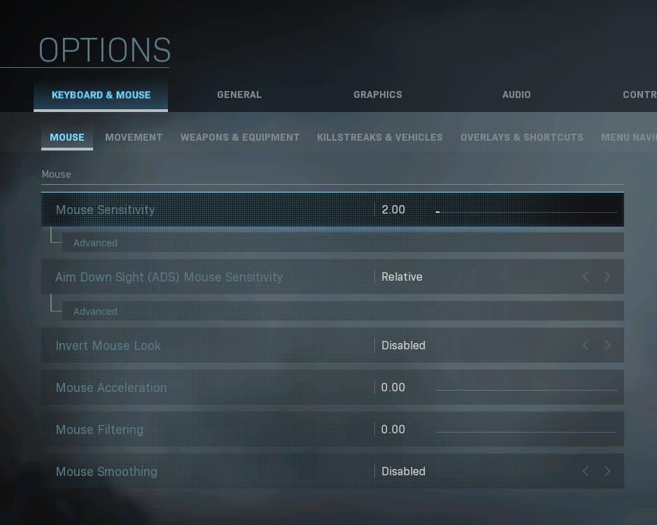 best setting for Warzone mouse settings