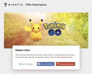 niantic offer redemption page for free pokeemon go promo code
