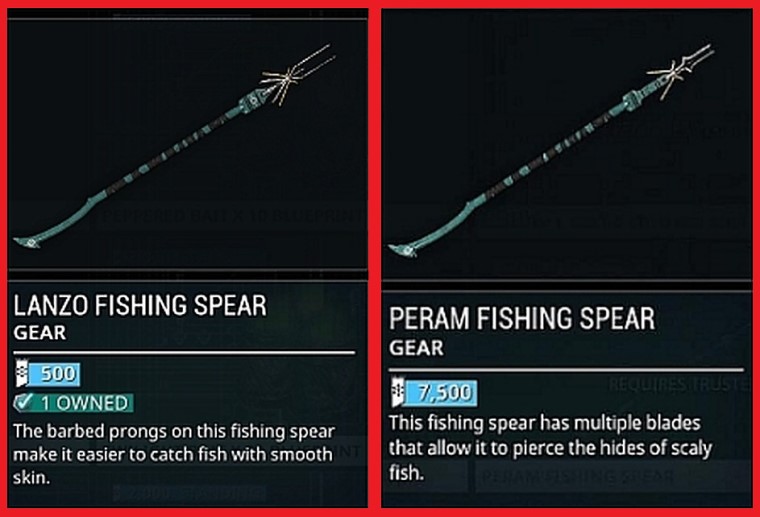 Warframe fishing Spear Types